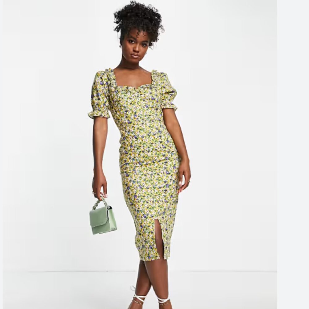 Hope & Ivy made with Liberty fabric floral dress in yellow. Size S